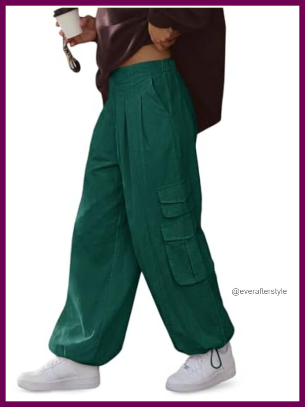 100% Cotton Wide Leg Cargo Pants High Rise Parachute Trousers with Pockets